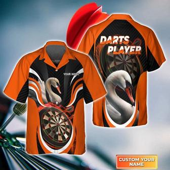 Customized Darts Hawaiian Shirt, Orange Swan Dartboard, Personalized Name Hawaiian Shirt For Men - Perfect Gift For Darts Lovers, Darts Players - Seseable
