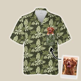 Customized Hawaiian Shirt With Pet Face - Summer Flower Pattern Military Green Color Aloha Shirt - Personalized Gift For Pet Lovers - Seseable