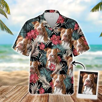 Customized Hawaiian Shirts With Dog Pet Face - Palms Dark Emerald Color Aloha Shirt, Personalized Hawaiian Shirts with Dog Face Pet Face - Seseable