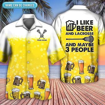 Customized Name Beer Hawaiian Shirt, Personalized I Like Beer And Lacrosse Aloha Shirt For Men - Perfect Gift For Beer Lovers, Lacrosse Players - Seseable