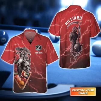 Customized Name Billiard Hawaiian Shirts, Pool 8 Ball Death In Red Lightning Personalized Aloha Shirts For Men - Gift For Billiard Lovers - Seseable