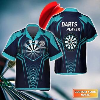 Customized Name Darts Hawaiian Shirt, Dartboard And Arrow Blue, Personalized Name Hawaiian Shirt For Men - Perfect Gift For Darts Lovers, Darts Players - Seseable