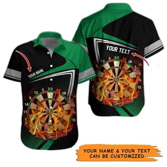 Customized Name & Text Darts Hawaiian Shirt, Personalized Dartboard Flame Hawaiian Shirts For Summer - Gift For Darts Lovers, Darts Players Uniforms - Seseable