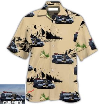 Customized Photo Camping Hawaiian Shirt, Personalized Camping Van Outdoor Life Moon Night Aloha Shirt For Men - Perfect Gift For Camping Lovers - Seseable