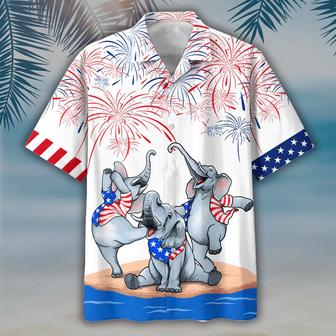 Cute Elephant American Aloha Hawaiian Shirts For Summer, Happy Independence Day Is Coming Aloha Hawaiian Shirt For Men Women, Elephant Lover, 4th July - Seseable