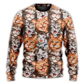 Cute Happy Life With Funny Little Cat Ugly Christmas Sweaters - Thegiftio UK