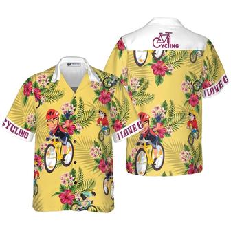 Cycling Hawaiian Shirt, Cycling Aloha Shirt, Tropical Pattern Hawaiian Shirt - Perfect Gift For Men Women, Friends, Family, Beach Lover - Seseable