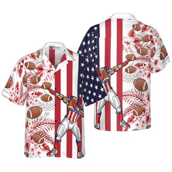 Dabbing Football American Flag Tropical Aloha Hawaiian Shirt For Summer, Colorful Hawaiian Shirt Outfit For Men Women, Gift For Friend, Team, Family - Seseable