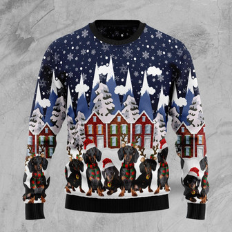 Dachshund Family Snow Ugly Christmas Sweater - Thegiftio UK