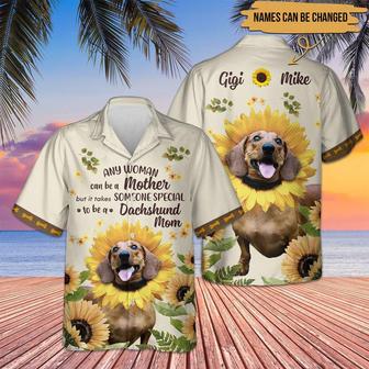 Dachshund Hawaiian Shirt Custom Name, Sunflower Personalized Aloha Hawaiian Shirt, Perfect Gift For Dog Lovers, Dog Mom, Mother's Day - Seseable