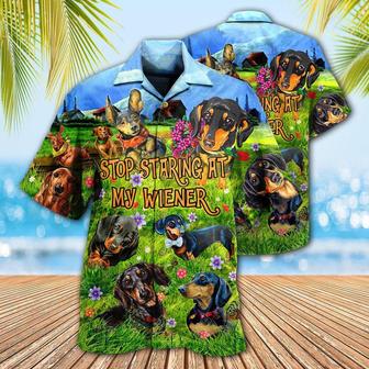 Dachshund Hawaiian Shirt, Dog Aloha Hawaiian Shirt For Summer, Stop Staring At My Wiener Hawaiian Shirt, Gift For Men Women, Dog Lover, Dog Mom Dad - Seseable