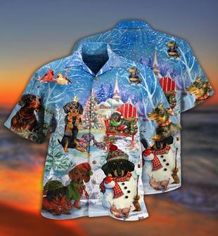 Dachshund Hawaiian Shirt, Dog Christmas Aloha Hawaiian Shirt For Summer, Through The Snow Merry Hawaiian Shirt, Gift For Dog Lover, Friends - Seseable