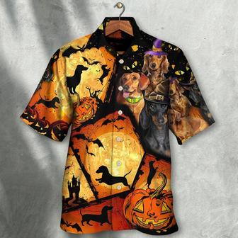 Dachshund Hawaiian Shirt, Halloween Dachshund Pumpkin Scary Aloha Hawaiian Shirt For Summer, Dog Hawaiian Shirt For Men Women, Dog Lover, Family - Seseable