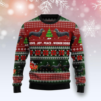 Dachshund Love Joy Peace Christmas Ugly Sweater For Men And Women - Thegiftio UK