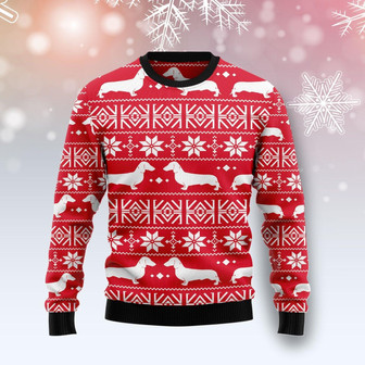 Dachshund Red Christmas Pattern Ugly Sweater - Thegiftio UK