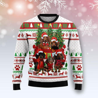 Dachshund Red Truck Ugly Christmas Sweater - Thegiftio UK
