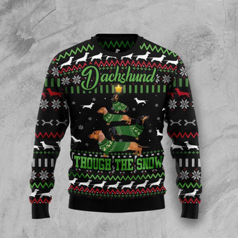 Dachshund Through Snow Grreen Ugly Christmas Sweater - Thegiftio UK