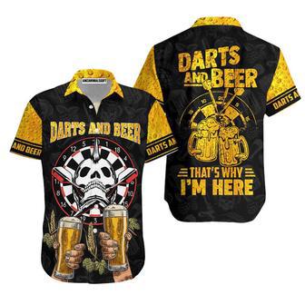 Darts And Beer Aloha Hawaiian Shirts For Summer, Skull Barley Black And Yellow Hawaiian Shirt For Men Women, Gift For Darts Lover - That Why I Am Here | Favorety DE