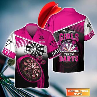 Darts Custom Name Aloha Hawaiian Shirt For Summer, Pink Dart Board Personalized Hawaiian Shirt, Gift For Darts Lovers, The Coolest Girls Throw Darts - Seseable