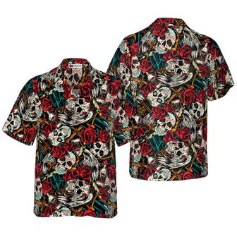 Day Of The Dead Skull Hawaiian Shirt, Best Skull Red Rose Colorful Summer Aloha Shirt For Men Women, Perfect Gift For Friend, Family, Husband, Wife - Seseable