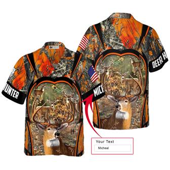 Deer Hunting Custom Name Hawaiian Shirt, Personalized American Flag Aloha Shirts For Men Women, Perfect Gift For Husband, Wife, Boyfriend, Friend - Seseable