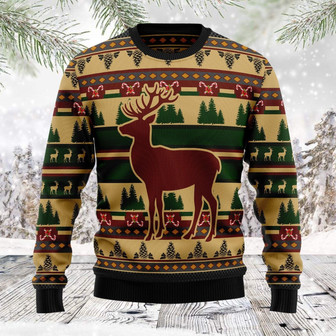 Deer Pattern Funny Ugly Sweater For Men And Women - Thegiftio UK