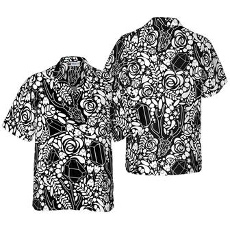 Deer Skull Hawaiian Shirt, Deer Skull Crystal Flower Seamless Pattern Hawaiian Shirt, Flower Hawaiian Shirt - Gift For Men Women, Friends, Family - Seseable