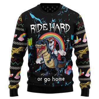 Dinosaur Unicorn Ride Hard Ugly Christmas Sweater | Favorety UK