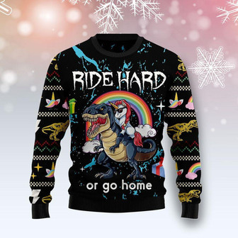 Dinosaur Unicorn Ride Hard Ugly Christmas Sweater - Thegiftio UK