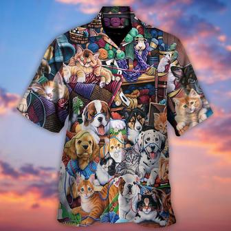 Dog And Cat Hawaiian Shirt, Pet Play Yarn Together Aloha Hawaiian Shirt For Summer, Dog Hawaiian Shirts Matching Outfit For Men Women, Dog Lover, Friend - Seseable