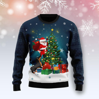 Dog Biting A Santa Claus In The Night Christmas Funny Red Ugly Sweater - Thegiftio UK