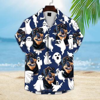 Dog Custom Hawaiian Shirt - Custom Photo Pet Funny Ghost Pattern Navy Personalized Hawaiian Shirt - Perfect Gift For Dog Lovers, Friend, Family - Seseable