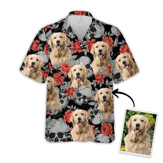 Dog Custom Hawaiian Shirt - Custom Photo Pet Grunge Human Skulls And Roses Pattern Personalized Hawaiian Shirt - Perfect Gift For Dog Lovers, Friend, Family - Seseable