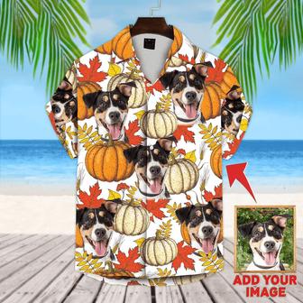 Dog Custom Hawaiian Shirt - Custom Photo Pet Leaves & Pumpkin Pattern Personalized Hawaiian Shirt - Perfect Gift For Dog Lovers, Friend, Family | Seseable CA