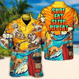 Dog Hawaiian Shirt, Dog Surfing Surf Eat Sleep Repeat Art Style Aloha Hawaiian Shirt For Summer, Dog Beach Hawaiian Shirt, Gift For Men Women, Dog Lovers - Seseable