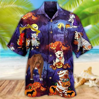 Dog Hawaiian Shirt, Halloween Dogs Night Scary Aloha Hawaiian Shirt For Summer, Dog Hawaiian Shirts Matching Outfit For Men Women, Dog Lovers - Seseable
