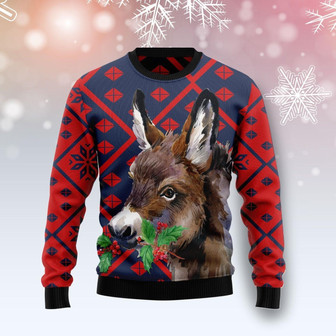 Donkey Christmas Funny Red And Dark Blue Ugly Sweater - Thegiftio UK