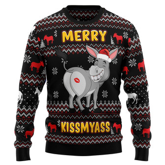 Donkeys Merry Kissmyass Ugly Christmas Sweater - Thegiftio UK