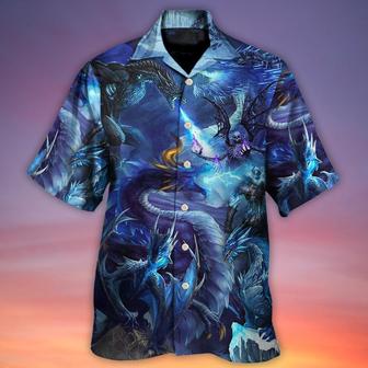 Dragon Aloha Hawaiian Shirt For Summer, Dragon Blue Skull Fire Lightning Art Style Hawaiian Shirts Outfit For Men Women, Dragon Lovers - Seseable