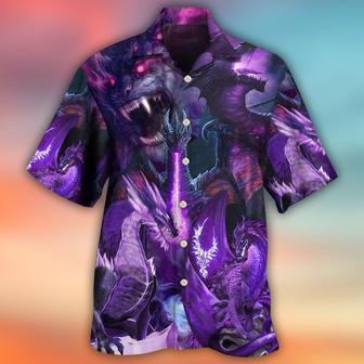 Dragon Aloha Hawaiian Shirt For Summer, Dragon Dark Purple Lightning Art Style Hawaiian Shirts Outfit For Men Women, Dragon Lovers - Seseable