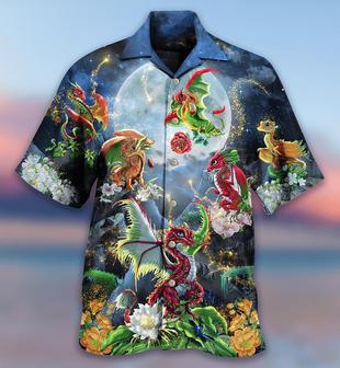 Dragon Aloha Hawaiian Shirt For Summer, Dragon Flowers Love Life To The Moon Hawaiian Shirts Outfit For Men Women, Dragon Lovers - Seseable