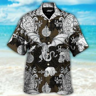 Dragon Aloha Hawaiian Shirt For Summer, Dragon Flying With Skull Gothic Style Hawaiian Shirts Outfit For Men Women, Dragon Lovers, Here Be Dragons - Seseable