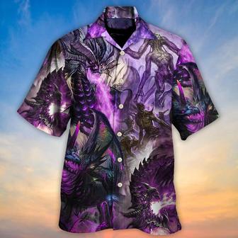 Dragon Aloha Hawaiian Shirt For Summer, Dragon Purple Skull Monster Lightning Fight Art Style Hawaiian Shirts Outfit For Men Women, Dragon Lovers - Seseable