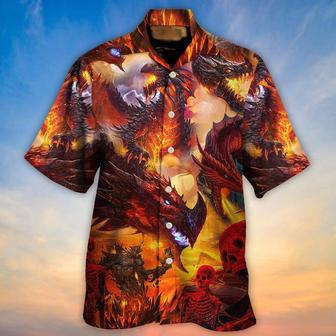 Dragon Aloha Hawaiian Shirt For Summer, Dragon Red Skull Skeleton Fire Art Style Hawaiian Shirts Outfit For Men Women, Dragon Lovers | Favorety UK