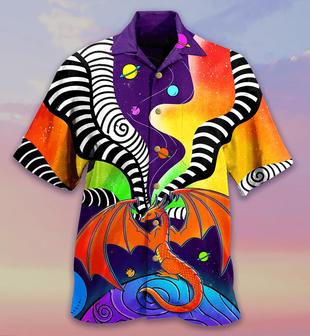 Dragon Aloha Hawaiian Shirt For Summer, Dragon Stripes Color Galaxy Style Colorful Hawaiian Shirts Outfit For Men Women, Dragon Lovers - Seseable