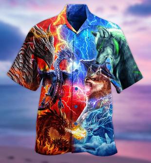 Dragon And Wolf Fighting Aloha Hawaiian Shirt For Summer, Dragon Hawaiian Shirts Outfit For Men Women, Dragon Lovers - Seseable