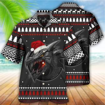 Dragon Christmas Aloha Hawaiian Shirt For Summer, Dragon Merry Christmas Black And Red Hawaiian Shirts Outfit For Men Women, Dragon Lovers - Seseable