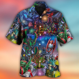 Dragon Christmas Aloha Hawaiian Shirt For Summer, Dragon Merry Christmas Light Art Style Hawaiian Shirts Outfit For Men Women, Dragon Lovers - Seseable