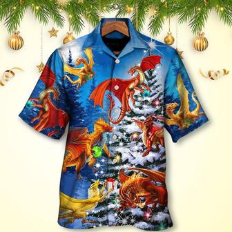 Dragon Christmas Hawaiian Shirt For Summer, Dragon Family In Love Light Art Style Hawaiian Shirts Outfit For Men Women, Dragon Lovers - Seseable