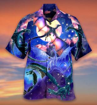 Dragon Colorful Aloha Hawaiian Shirt For Summer, Fly To The Moon Hawaiian Shirts Outfit For Men Women, Dragon Lovers - Seseable